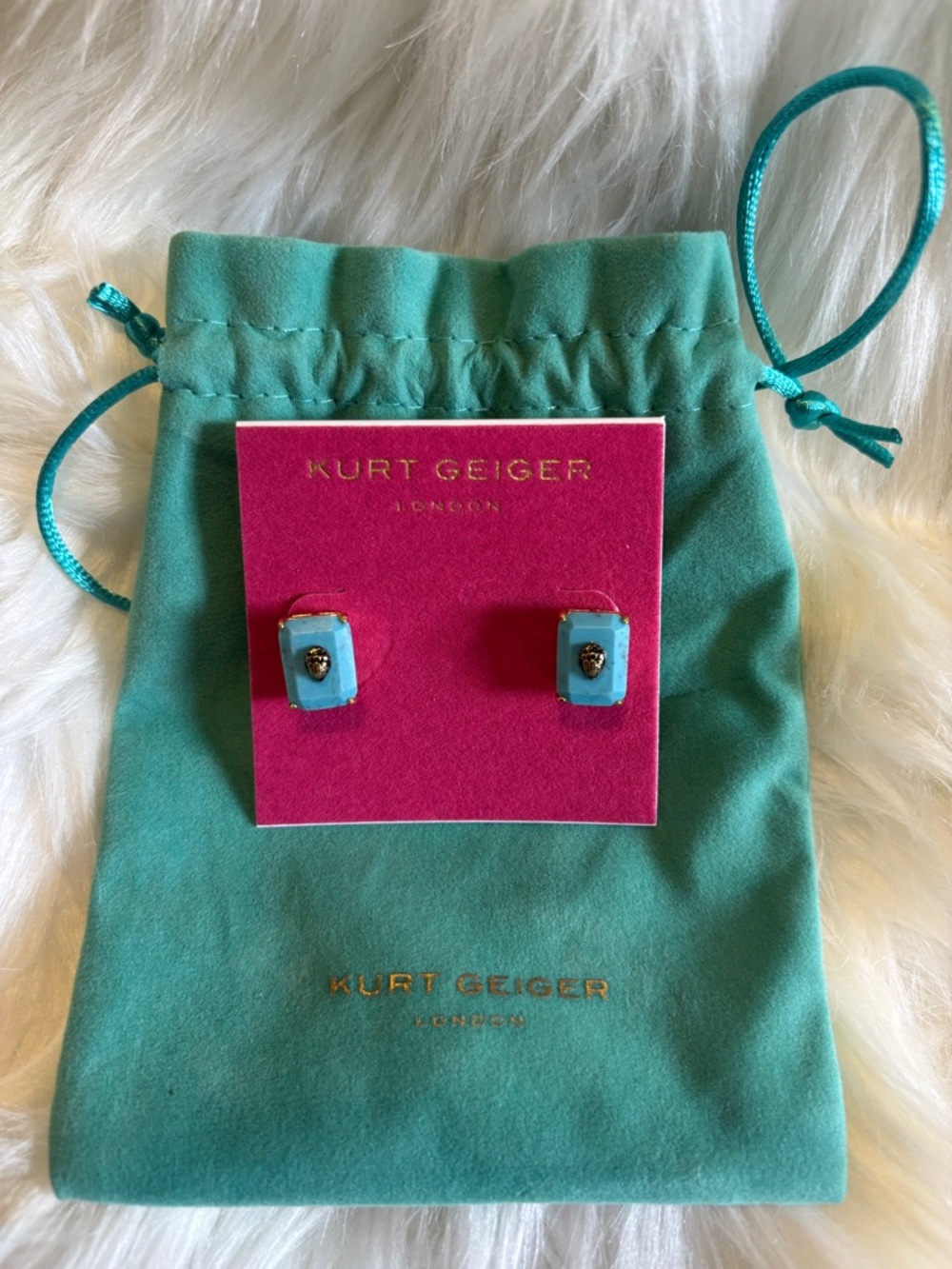 Kurt Geiger Turquoise Blue Enamel Stud Earrings with Gold Accent